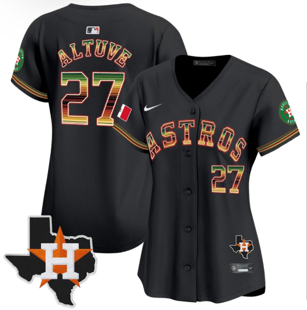 Women's Houston Astros  #27 Jose Altuve Black Mexico Texas Patch Vapor Premier Limited Cool Base Stitched Baseball Jersey(Run Small)