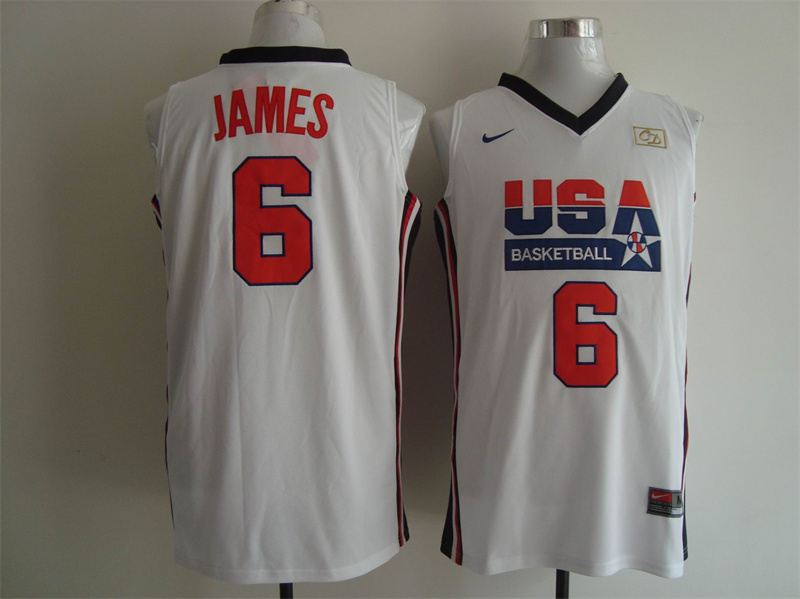 Men's Nike USA 1992 Dream Team #6 LeBron James Authentic White Stitched NBA Jersey Men's Nike USA 1992 Dream Team #6 LeBron James Authentic White Stitched NBA Jersey