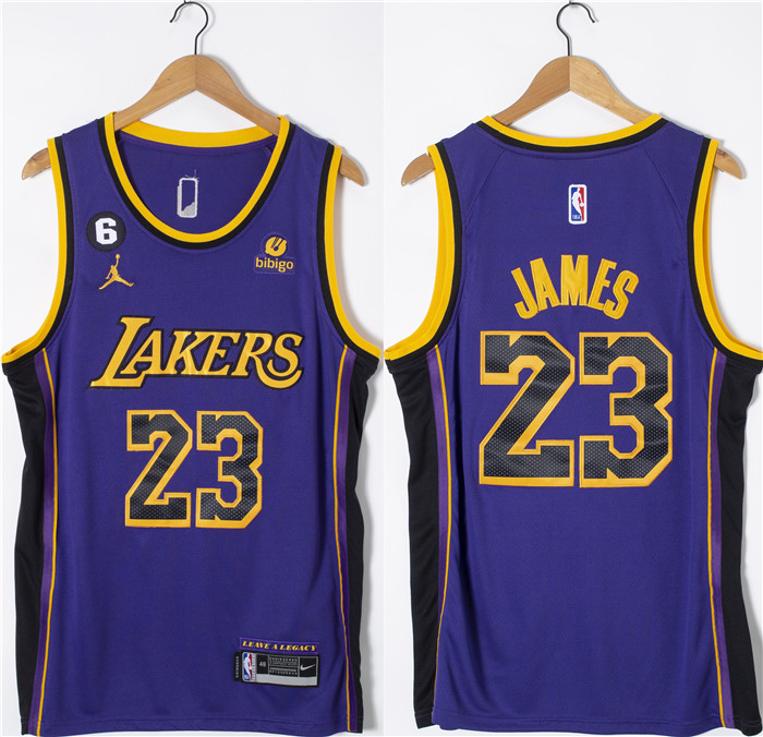 Men's Los Angeles Lakers #23 LeBron James Purple With NO.6 Patch Stitched Basketball Jersey Men's Los Angeles Lakers #23 LeBron James Purple With NO.6 Patch Stitched Basketball Jersey