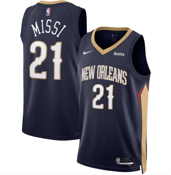 Men's New Orleans Pelicans #21 Yves Missi Navy 2024 Draft Icon Edition Stitched Basketball Jersey Men's New Orleans Pelicans #21 Yves Missi Navy 2024 Draft Icon Edition Stitched Basketball Jersey