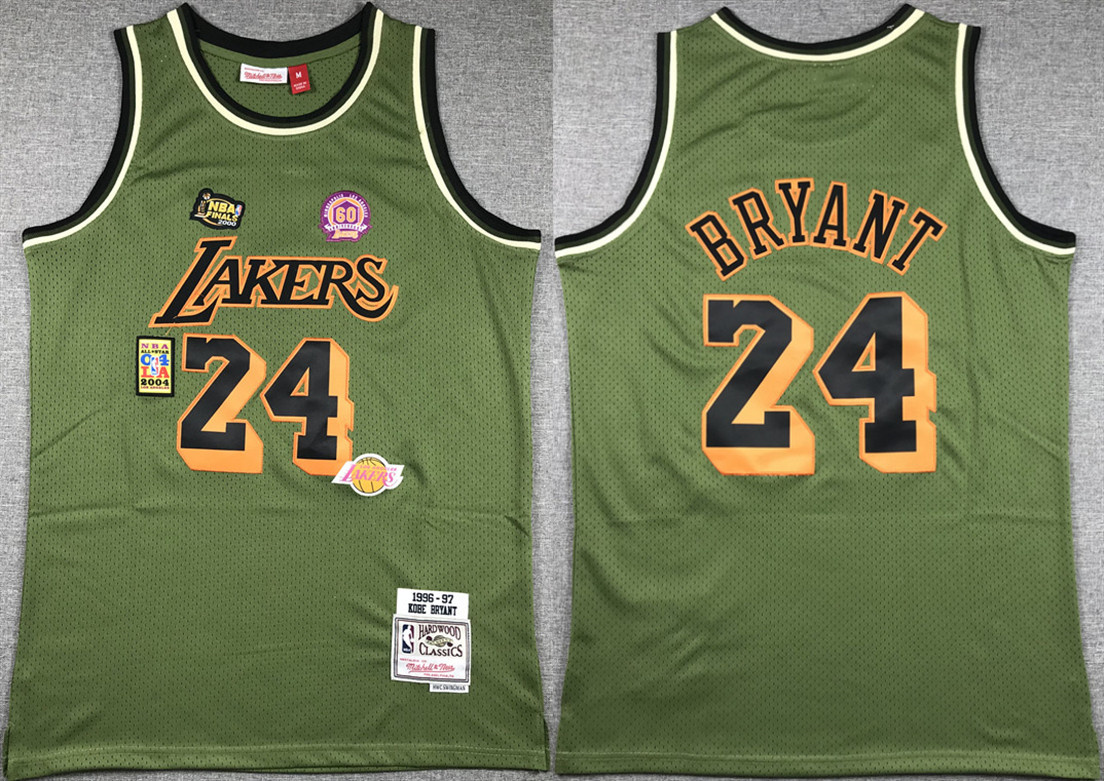 Men's Los Angeles Lakers #24 Kobe Bryant Green 1996-97 Throwback basketball Jersey Men's Los Angeles Lakers #24 Kobe Bryant Green 1996-97 Throwback basketball Jersey