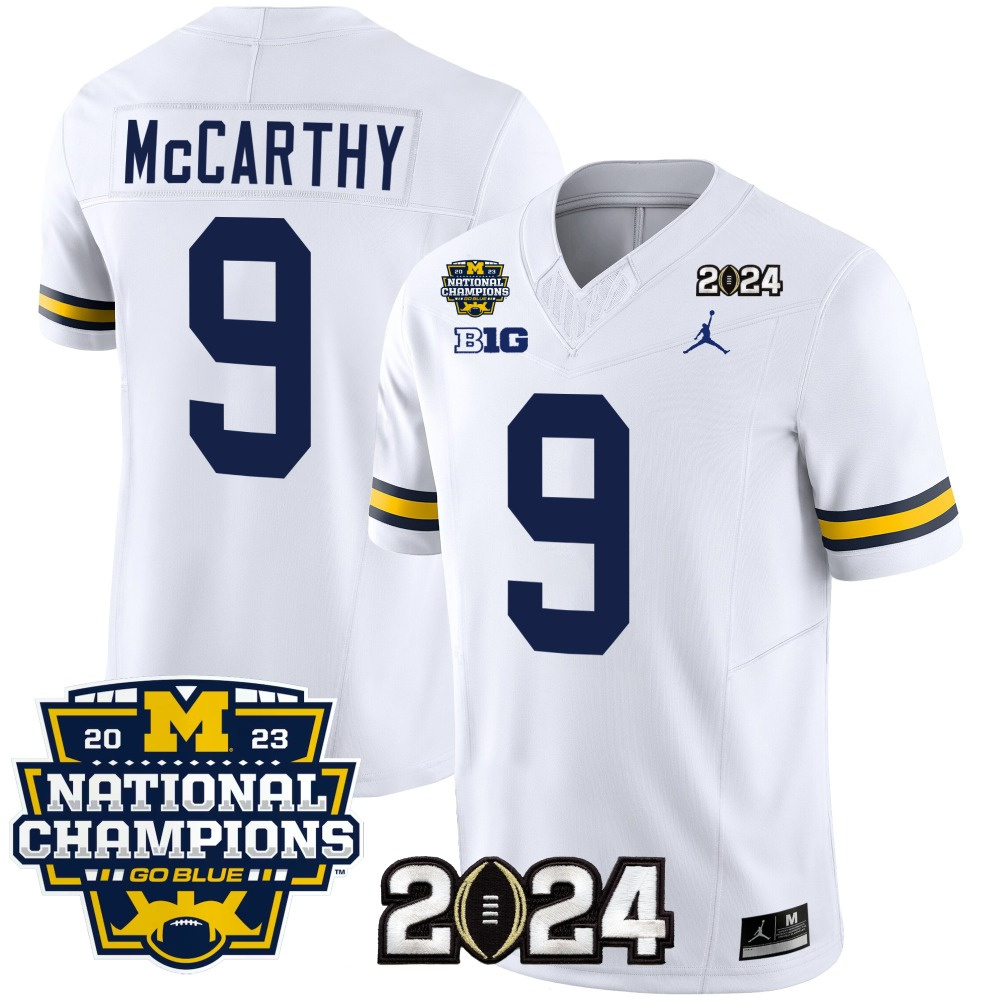 Men's Michigan Wolverines #9 J.J. McCarthy White 2024 F.U.S.E. With 2023 National Champions Patch Stitched Jersey Men's Michigan Wolverines #9 J.J. McCarthy White 2024 F.U.S.E. With 2023 National Champions Patch Stitched Jersey