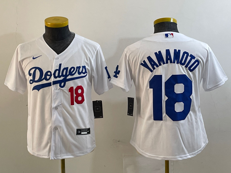 Youth Los Angeles Dodgers #18 Yoshinobu Yamamoto White Stitched Baseball Jersey Youth Los Angeles Dodgers #18 Yoshinobu Yamamoto White Stitched Baseball Jersey
