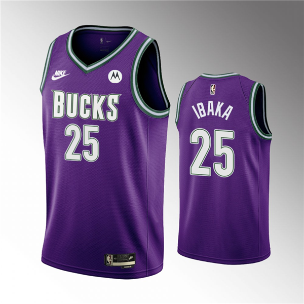 Men's Milwaukee Bucks #25 Serge Ibaka 2022/23 Purple Classic Edition Swingman Stitched Basketball Jersey Men's Milwaukee Bucks #25 Serge Ibaka 2022/23 Purple Classic Edition Swingman Stitched Basketball Jersey