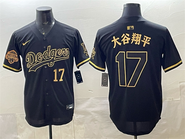 Men's Los Angeles Dodgers #17 大谷翔平 Black Gold 2025 Back to Back Champions Patch Limited Stitched Baseball Jersey Men's Los Angeles Dodgers #17 大谷翔平 Black Gold 2025 Back to Back Champions Patch Limited Stitched Baseball Jersey