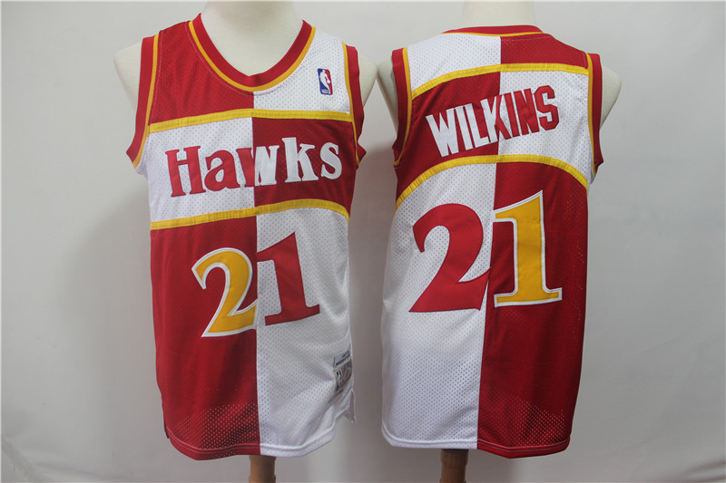 Men's Atlanta Hawks #21 Dominique Wilkins Red White 1987/88 Hardwood Classics Stitched NBA Jersey Men's Atlanta Hawks #21 Dominique Wilkins Red White 1987/88 Hardwood Classics Stitched NBA Jersey