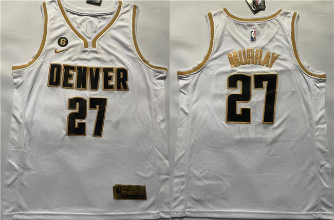 Men's Denver Nuggets #27 Jamal Murray White With NO.6 Patch Stitched Jersey Men's Denver Nuggets #27 Jamal Murray White With NO.6 Patch Stitched Jersey