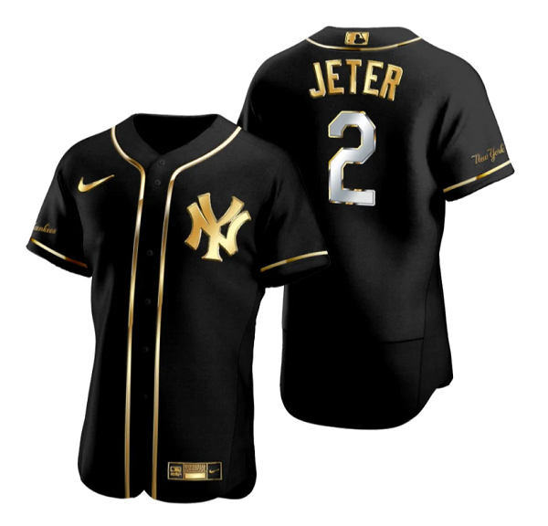 Men's New York Yankees #2 Derek Jeter Black/Gold Flex Base Stitched Baseball Jersey Men's New York Yankees #2 Derek Jeter Black/Gold Flex Base Stitched Baseball Jersey