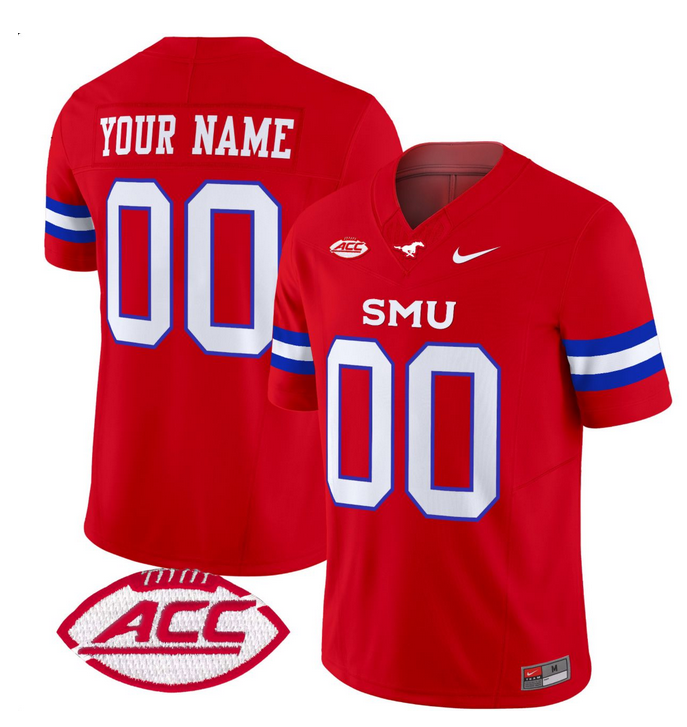 Men's SMU Mustangs Icy College Custom Red 2025 Vapor Limited Jersey