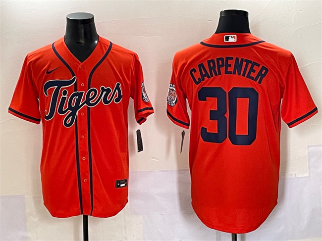 Men's Detroit Tigers #30 Kerry Carpenter Orange With Patch Cool Base Stitched Baseball Jersey Men's Detroit Tigers #30 Kerry Carpenter Orange With Patch Cool Base Stitched Baseball Jersey