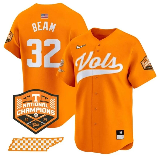 Men's Tennessee Volunteers #32 Drew Beam Orange 2024 Champions Vapor Limited Stitched Jersey Men's Tennessee Volunteers #32 Drew Beam Orange 2024 Champions Vapor Limited Stitched Jersey