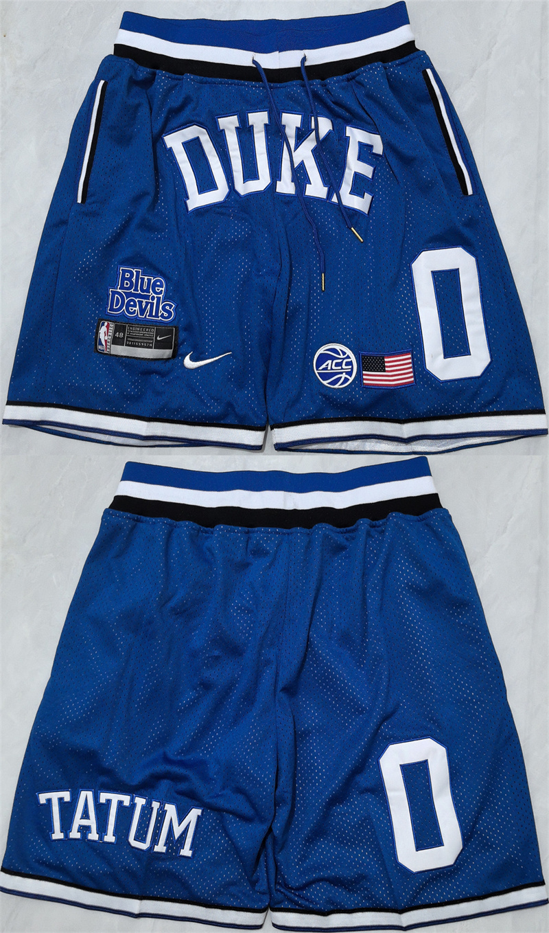 Men's Duke Blue Devils #0 Jayson Tatum Blue Shorts (Run Small)