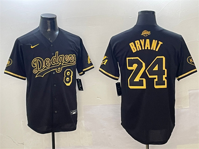 Men's Los Angeles Dodgers Front #8 Back #24 Kobe Bryant Black/Gold Stitched Jersey Men's Los Angeles Dodgers Front #8 Back #24 Kobe Bryant Black/Gold Stitched Jersey