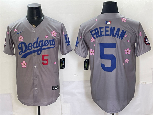 Men's Los Angeles Dodgers #5 Freddie Freeman Grey 2025 Tokyo Series Limited Stitched Baseball Jersey Men's Los Angeles Dodgers #5 Freddie Freeman Grey 2025 Tokyo Series Limited Stitched Baseball Jersey