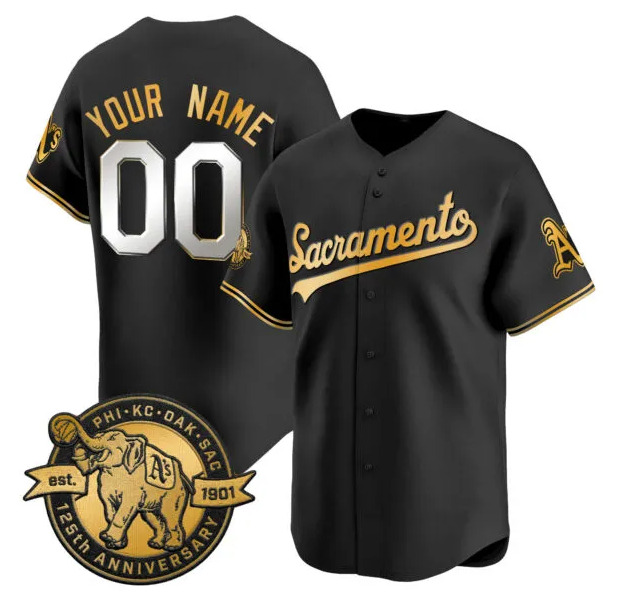 Men's Oakland Athletics Custom Black/Gold Sacramento Stitched Baseball Jersey