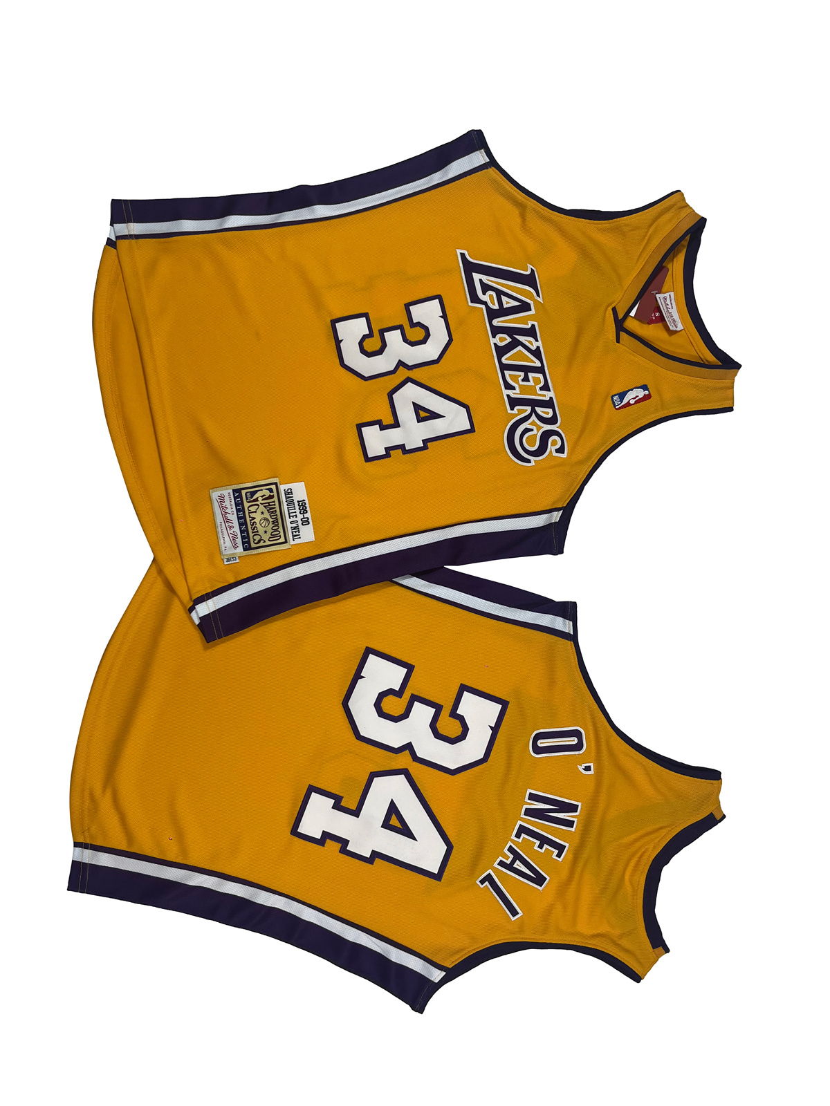 Men's Los Angeles Lakers #34 Shaquille O'Neal Yellow 1999-00 Throwback basketball Jersey Men's Los Angeles Lakers #34 Shaquille O'Neal Yellow 1999-00 Throwback basketball Jersey