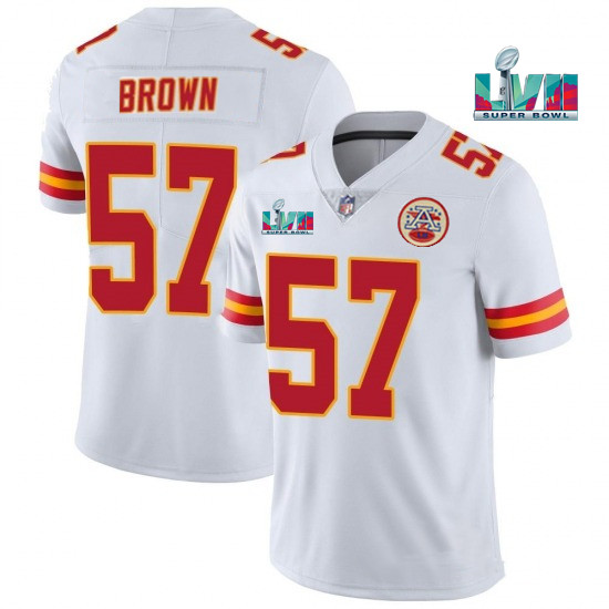 Youth Kansas City Chiefs #57 Orlando Brown White Super Bowl LVII Patch Vapor Untouchable Limited Stitched Jersey Youth Kansas City Chiefs #57 Orlando Brown White Super Bowl LVII Patch Vapor Untouchable Limited Stitched Jersey