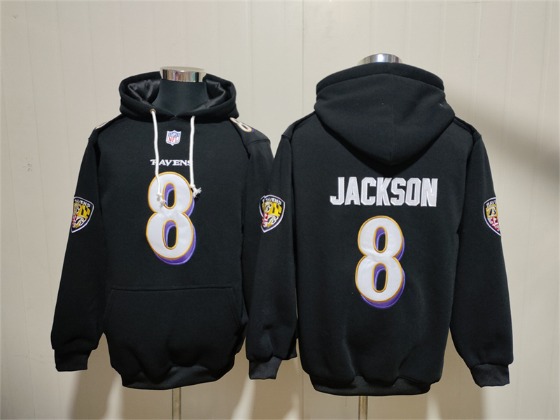 Men's Baltimore Ravens #8 Lamar Jackson Black Pullover Hoodie