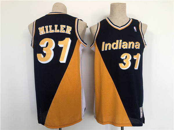 Men's Indiana Pacers #31 Reggie Miller Navy/Yellow Throwback Stitched Jersey Men's Indiana Pacers #31 Reggie Miller Navy/Yellow Throwback Stitched Jersey