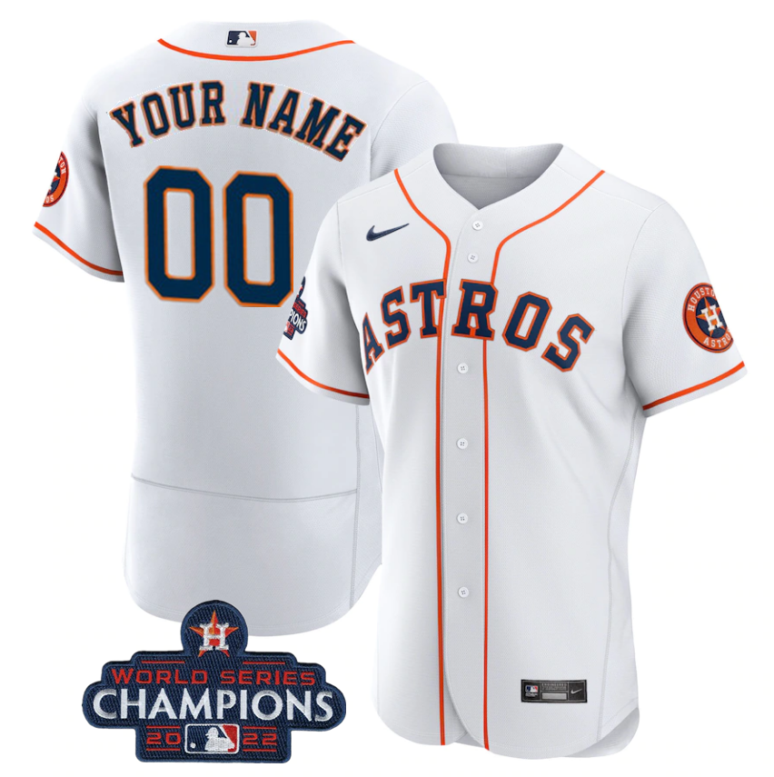 Men's Houston Astros Active Player Custom White 2022 World Series Champions Flex Base Stitched Baseball Jersey Men's Houston Astros Active Player Custom White 2022 World Series Champions Flex Base Stitched Baseball Jersey