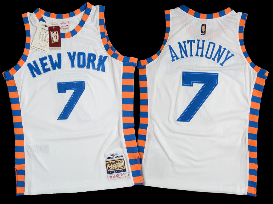 Men's New Yok Knicks Custom White Mitchell & Ness 2015-16 Hardwood Classics Authentic Basketball Jersey Men's New Yok Knicks Custom White Mitchell & Ness 2015-16 Hardwood Classics Authentic Basketball Jersey