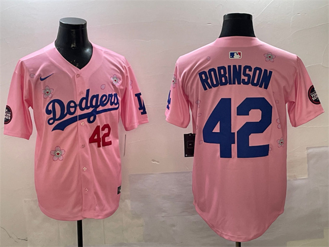 Men's Los Angeles Dodgers #42 Jackie Robinson Pink 2025 Tokyo Series Limited Stitched Baseball Jersey Men's Los Angeles Dodgers #42 Jackie Robinson Pink 2025 Tokyo Series Limited Stitched Baseball Jersey