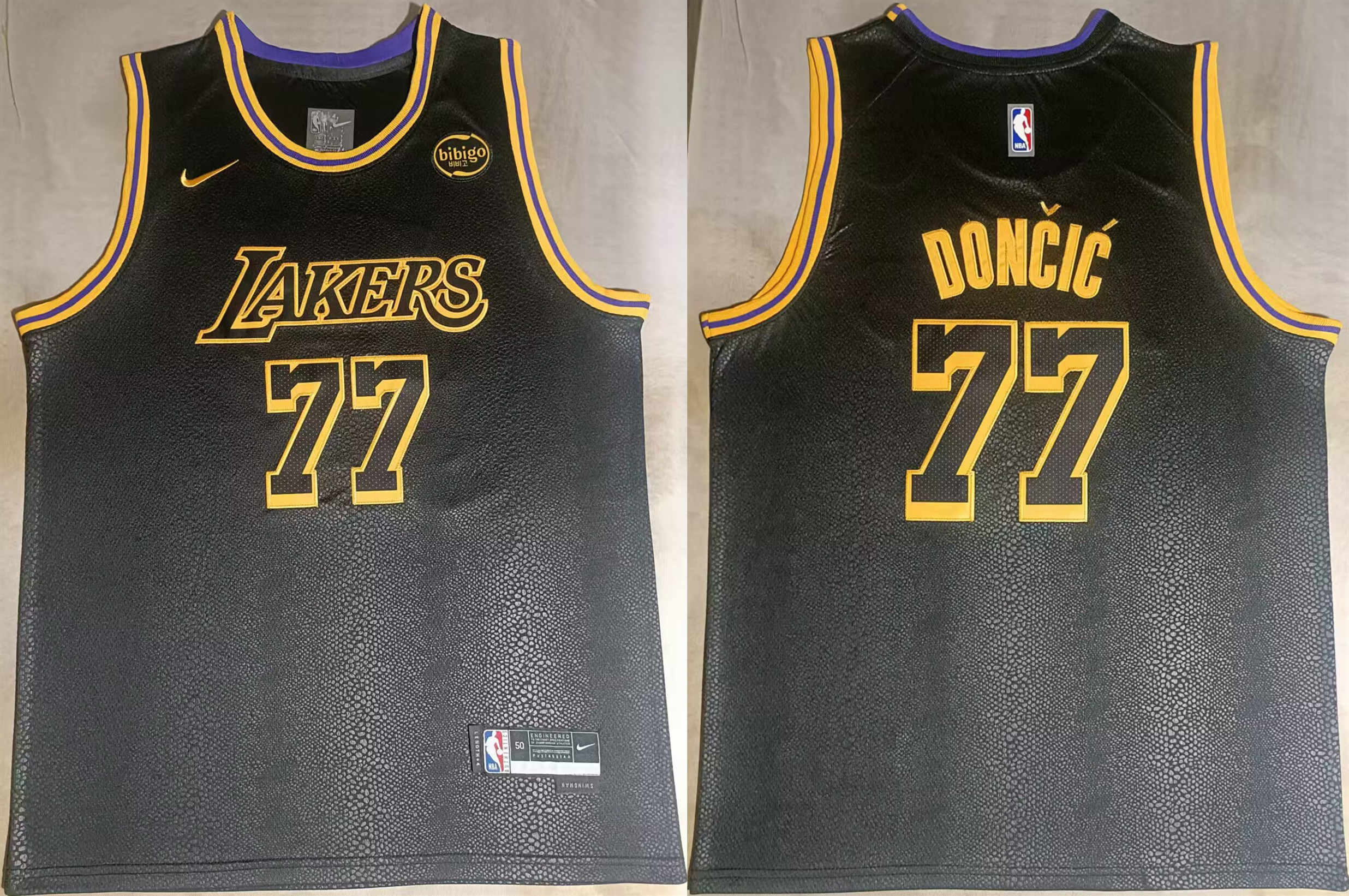 Men's Los Angeles Lakers #77 Luka Dončić Black 2025 Stitched Basketball Jersey Men's Los Angeles Lakers #77 Luka Dončić Black 2025 Stitched Basketball Jersey
