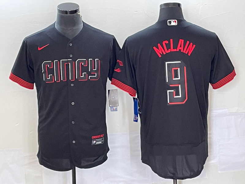 Men's Cincinnati Reds #9 Matt McLain Black 2023 City Connect Flex Base Stitched Jersey Men's Cincinnati Reds #9 Matt McLain Black 2023 City Connect Flex Base Stitched Jersey