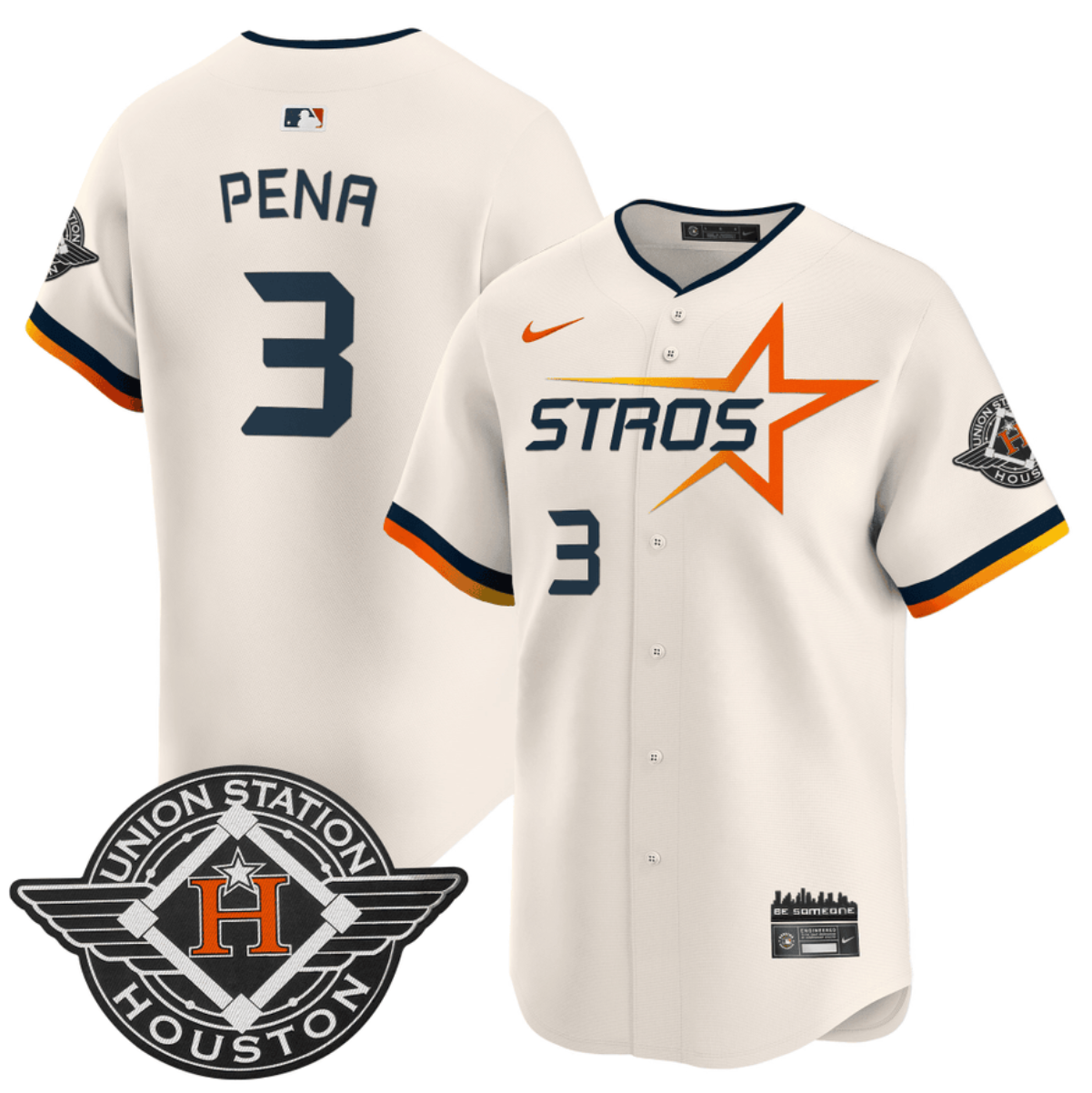 Men's Houston Astros #3 Jeremy Peña Cream 2025 City Connect Limited Stitched Baseball Jersey Men's Houston Astros #3 Jeremy Peña Cream 2025 City Connect Limited Stitched Baseball Jersey