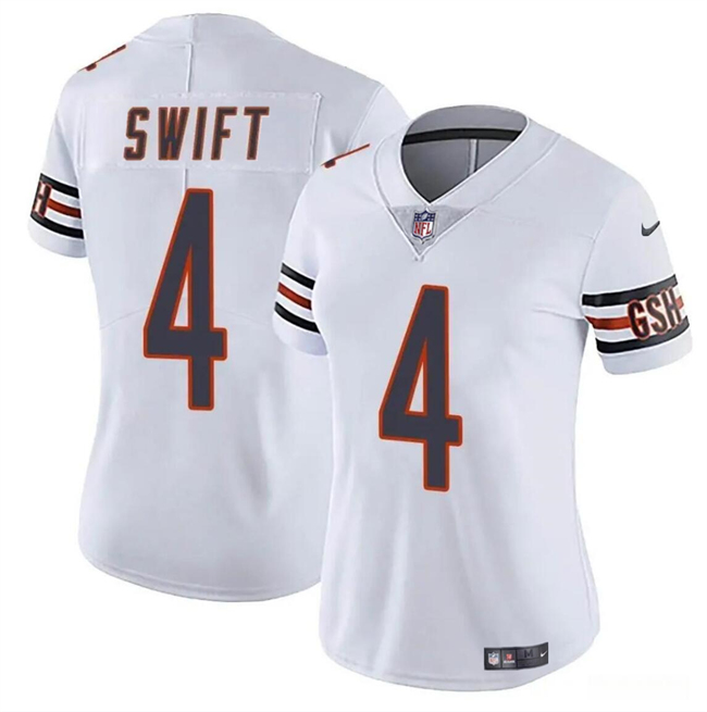 Women's Chicago Bears #4 D’Andre Swift White 2024 Vapor Stitched Jersey(Run Small) Women's Chicago Bears #4 D’Andre Swift White 2024 Vapor Stitched Jersey(Run Small)