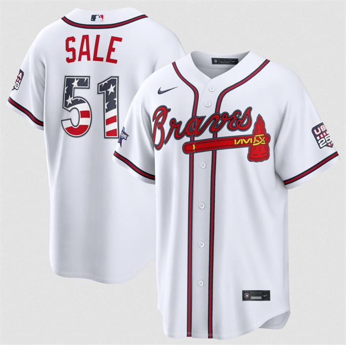 Men's Atlanta Braves #51 Chris Sale White 2026 All-Star Edition Stars & Stripes Stadium Pick-A-Player Stitched Baseball Jersey
