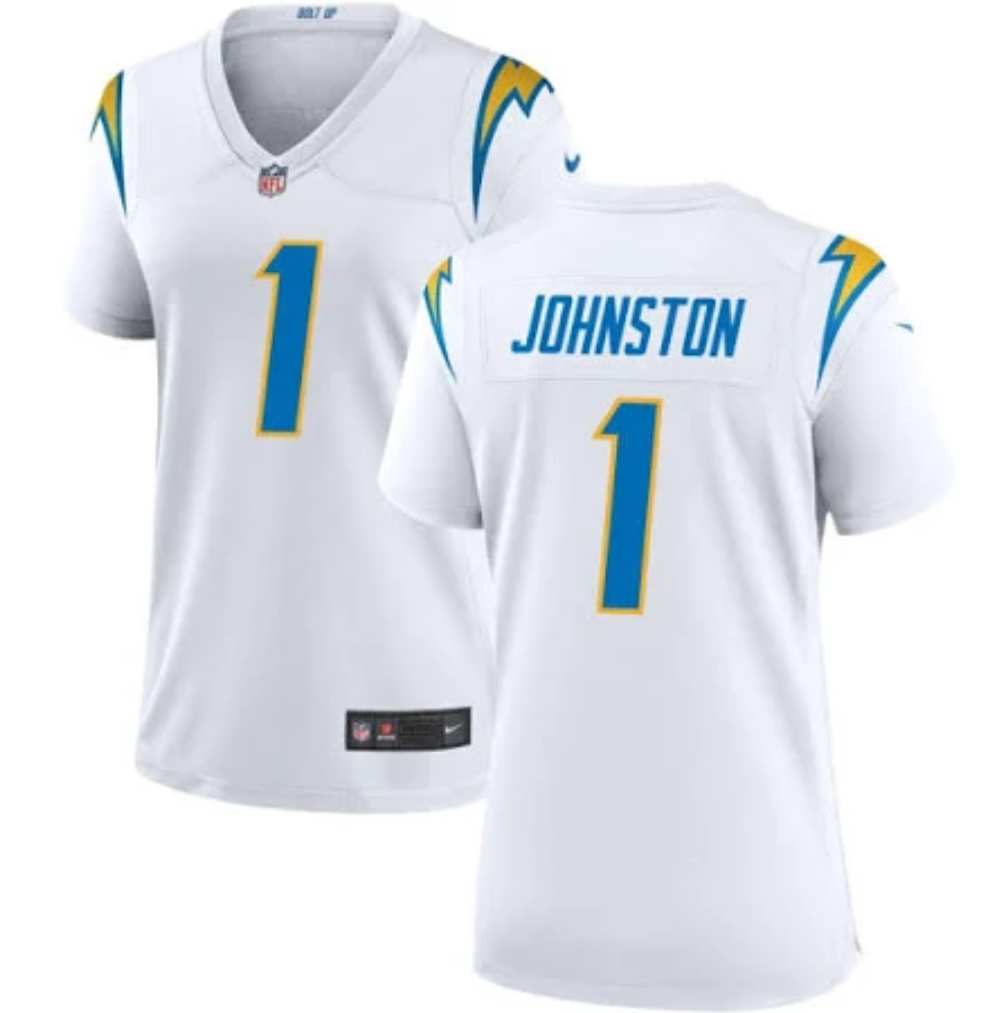 Women's Los Angeles Chargers #1 Quentin Johnston White Stitched Game Jersey(Run Small) Women's Los Angeles Chargers #1 Quentin Johnston White Stitched Game Jersey(Run Small)
