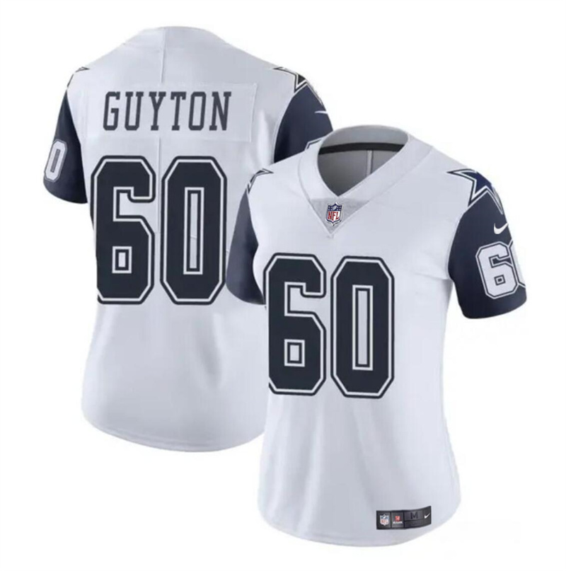 Women's Dallas Cowboys #60 Tyler Guyton White 2024 Draft Color Rush Limited Stitched Football Jersey(Run Small) Women's Dallas Cowboys #60 Tyler Guyton White 2024 Draft Color Rush Limited Stitched Football Jersey(Run Small)