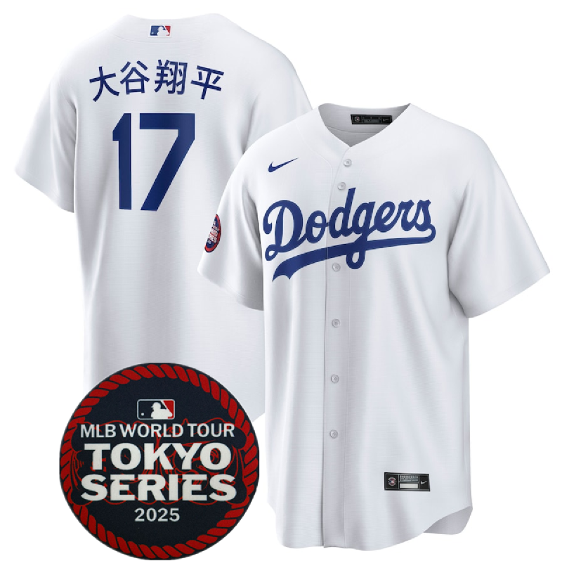 Men's Los Angeles Dodgers #17 大谷翔平 White 2025 World Tour: Tokyo Series Home Stitched Baseball Jersey