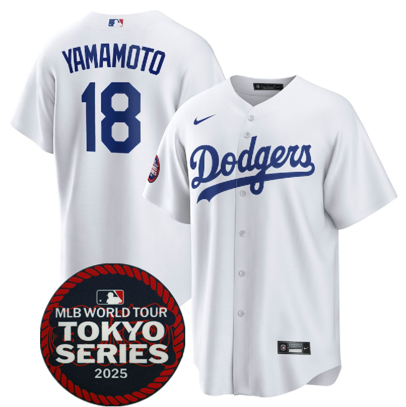 Men's Los Angeles Dodgers #18 Yoshinobu Yamamoto White 2025 World Tour: Tokyo Series Home Stitched Baseball Jersey Men's Los Angeles Dodgers #18 Yoshinobu Yamamoto White 2025 World Tour: Tokyo Series Home Stitched Baseball Jersey
