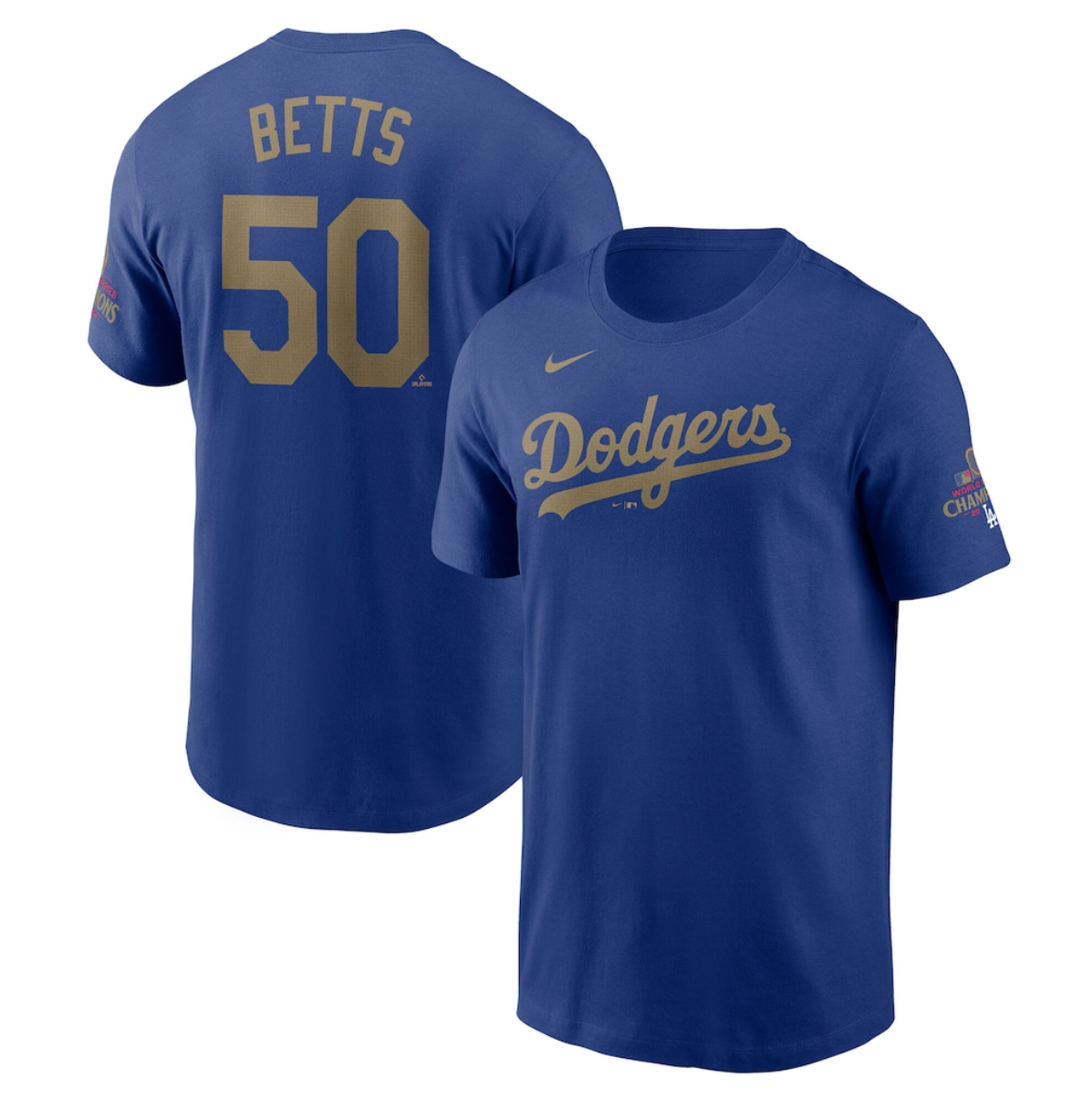Men's Los Angeles Dodgers #50 Mookie Betts Royal 2025 Gold Collection Name & Number T-Shirt Men's Los Angeles Dodgers #50 Mookie Betts Royal 2025 Gold Collection Name & Number T-Shirt