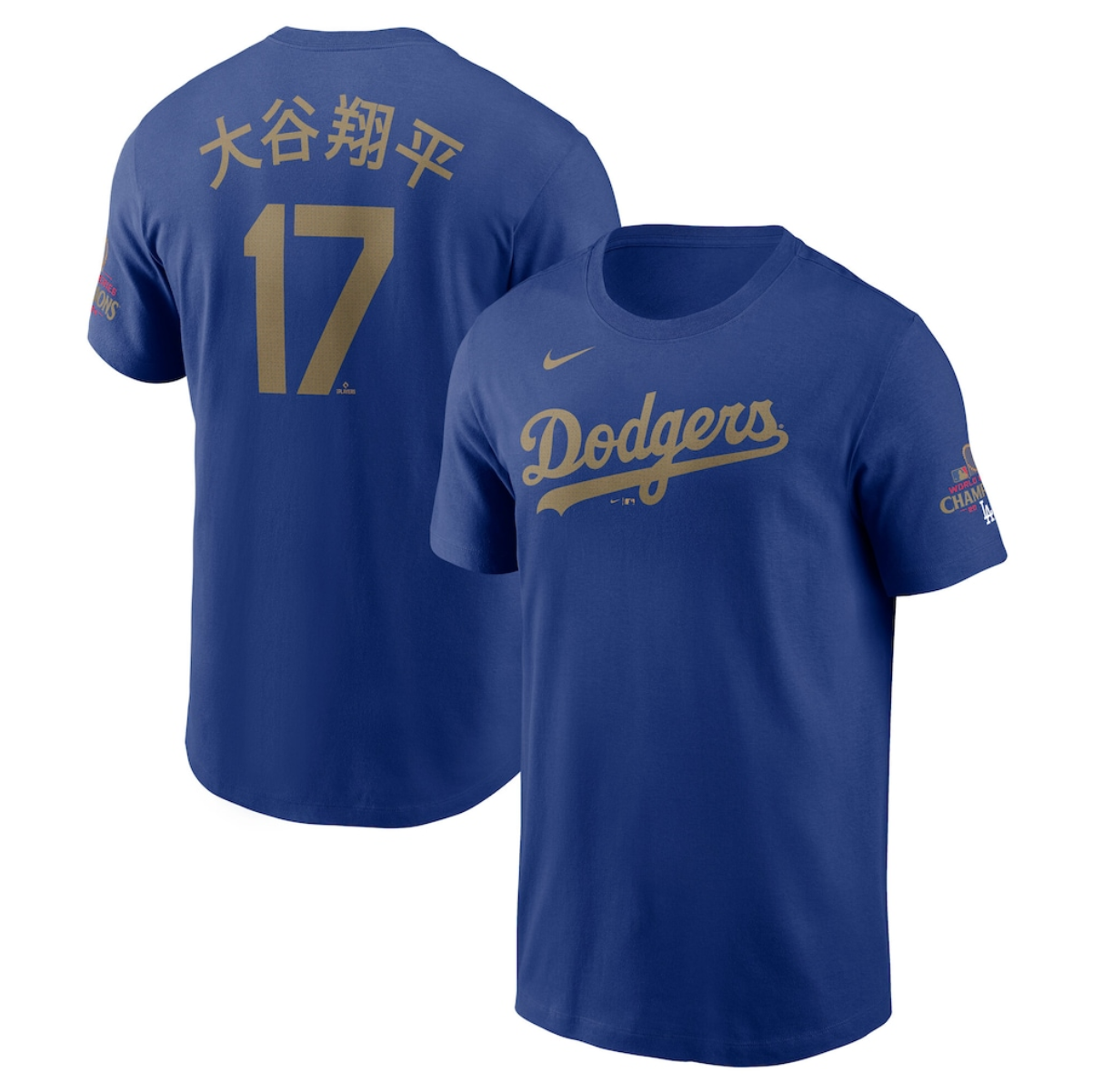 Men's Los Angeles Dodgers #17 大谷翔平 Royal 2025 Gold Collection Kanji Name & Number T-Shirt Men's Los Angeles Dodgers #17 大谷翔平 Royal 2025 Gold Collection Kanji Name & Number T-Shirt