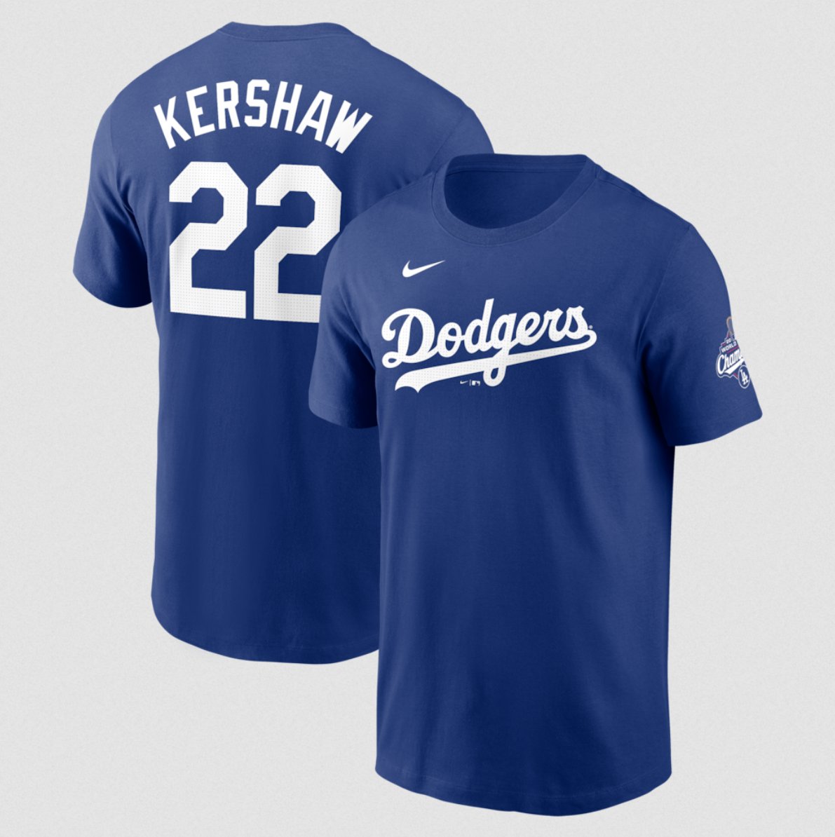 Men's Los Angeles Dodgers #22 Clayton Kershaw Royal 2025 World Series Champions Name & Number T-Shirt Men's Los Angeles Dodgers #22 Clayton Kershaw Royal 2025 World Series Champions Name & Number T-Shirt