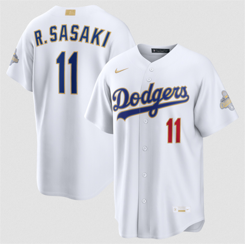 Men's Los Angeles Dodgers #11 佐佐木朗希 White 2026 Gold Collection Stadium Stitched Baseball Jersey
