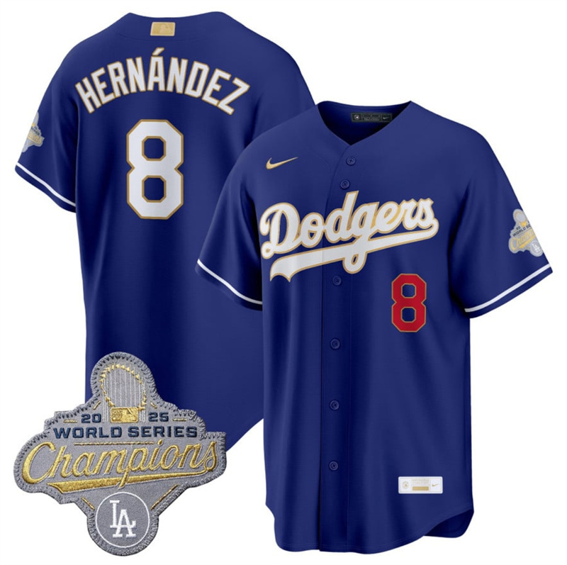 Men's Los Angeles Dodgers #8 Enrique Hernández Royal 2026 Alternate Gold Collection Stadium Stitched Baseball Jersey Men's Los Angeles Dodgers #8 Enrique Hernández Royal 2026 Alternate Gold Collection Stadium Stitched Baseball Jersey