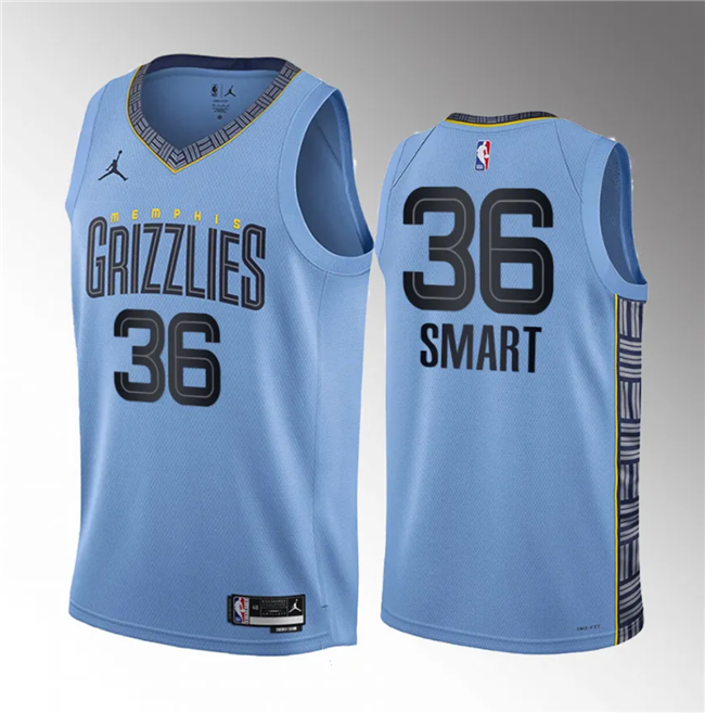 Men's Memphis Grizzlies #36 Marcus Smart Blue Statement Edition Stitched Basketball Jersey Men's Memphis Grizzlies #36 Marcus Smart Blue Statement Edition Stitched Basketball Jersey