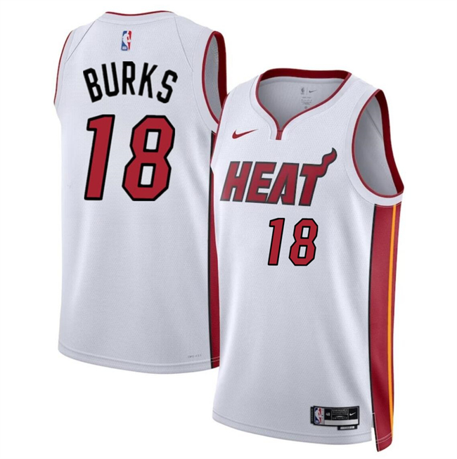 Men's Miami Heat #18 Alec Burks White 2024 Association Edition Stitched Basketball Jersey Men's Miami Heat #18 Alec Burks White 2024 Association Edition Stitched Basketball Jersey