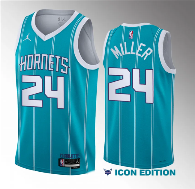 Men's Charlotte Hornets #24 Brandon Miller 2023 Draft Teal 2022/23 Icon Edition Stitched Basketball Jersey Men's Charlotte Hornets #24 Brandon Miller 2023 Draft Teal 2022/23 Icon Edition Stitched Basketball Jersey