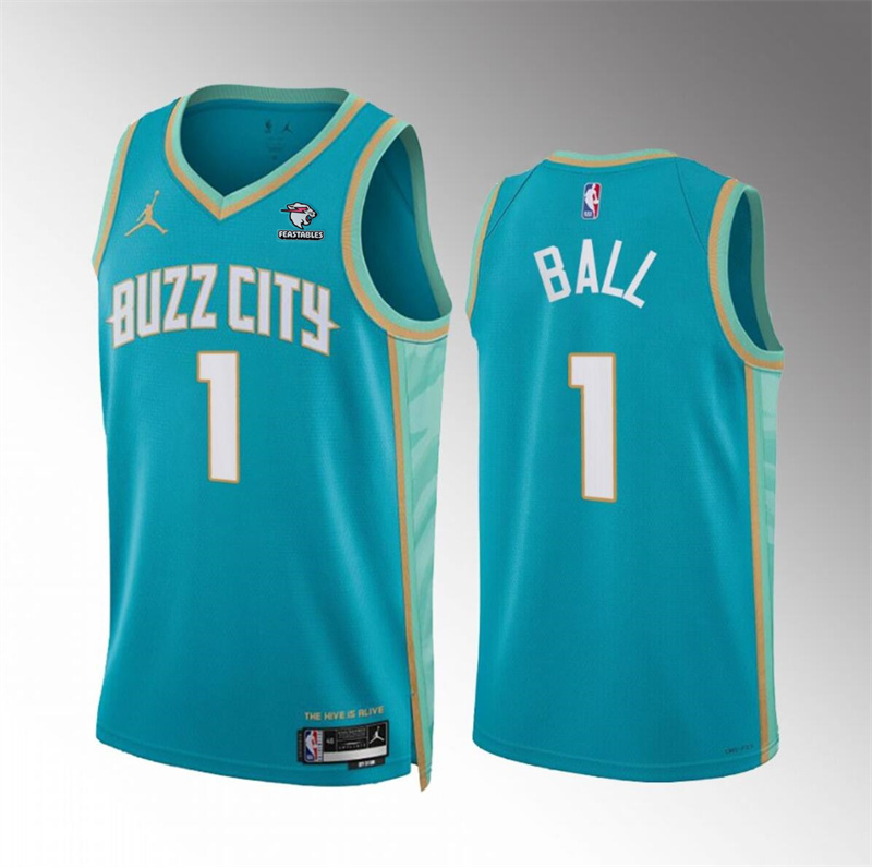 Men's Charlotte Hornets #1 LaMelo Ball Teal 2023/24 City Edition Stitched Basketball Jersey Men's Charlotte Hornets #1 LaMelo Ball Teal 2023/24 City Edition Stitched Basketball Jersey