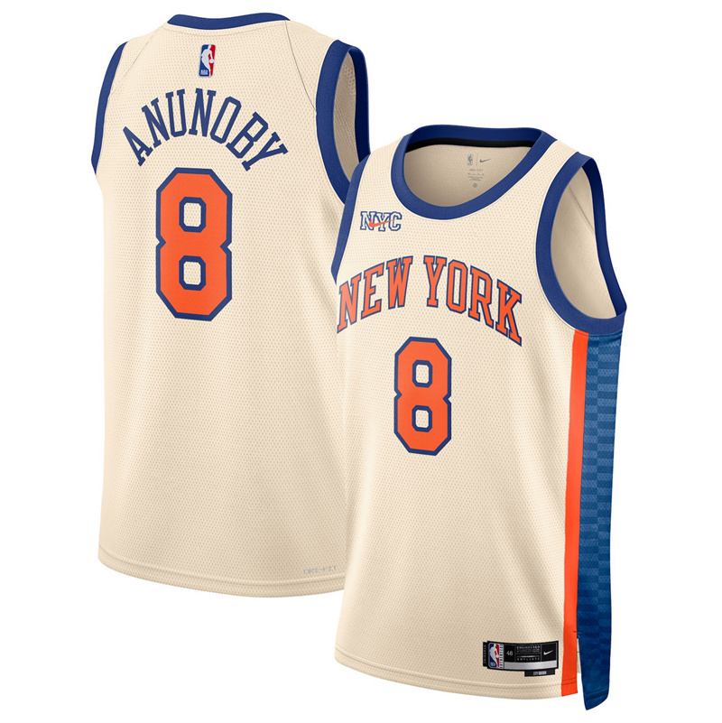 Men's New Yok Knicks #8 OG Anunoby Cream 2025/26 City Edition Stitched Basketball Jersey Men's New Yok Knicks #8 OG Anunoby Cream 2025/26 City Edition Stitched Basketball Jersey