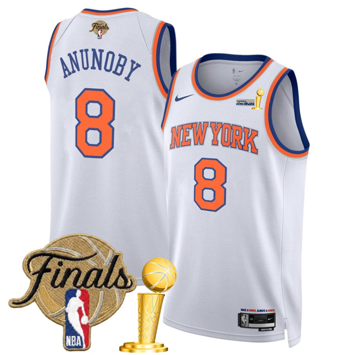 New Yok Knicks #8 OG Anunoby White 2026 Finals Patch And Finals Champions Patch Association Edition Stitched Basketball Jersey New Yok Knicks #8 OG Anunoby White 2026 Finals Patch And Finals Champions Patch Association Edition Stitched Basketball Jersey