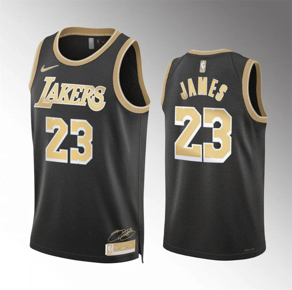 Men's Los Angeles Lakers #23 LeBron James Black 2024 Select Series Stitched Basketball Jersey Men's Los Angeles Lakers #23 LeBron James Black 2024 Select Series Stitched Basketball Jersey