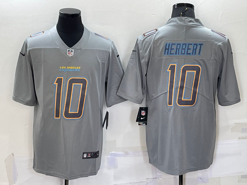 Men's Los Angeles Chargers #10 Justin Herbert Grey Atmosphere Fashion Stitched Jersey Men's Los Angeles Chargers #10 Justin Herbert Grey Atmosphere Fashion Stitched Jersey