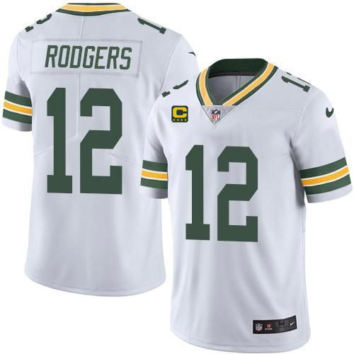 Men's Green Bay Packers #12 Aaron Rodgers White With 4-star C Patch Green Vapor Untouchable Limited Stitched Jersey Men's Green Bay Packers #12 Aaron Rodgers White With 4-star C Patch Green Vapor Untouchable Limited Stitched Jersey