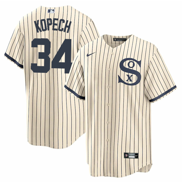 Men's Chicago White Sox #34 Michael Kopech 2021 Cream/Navy Name&Number Men's Chicago White Sox #34 Michael Kopech 2021 Cream/Navy Name&Number